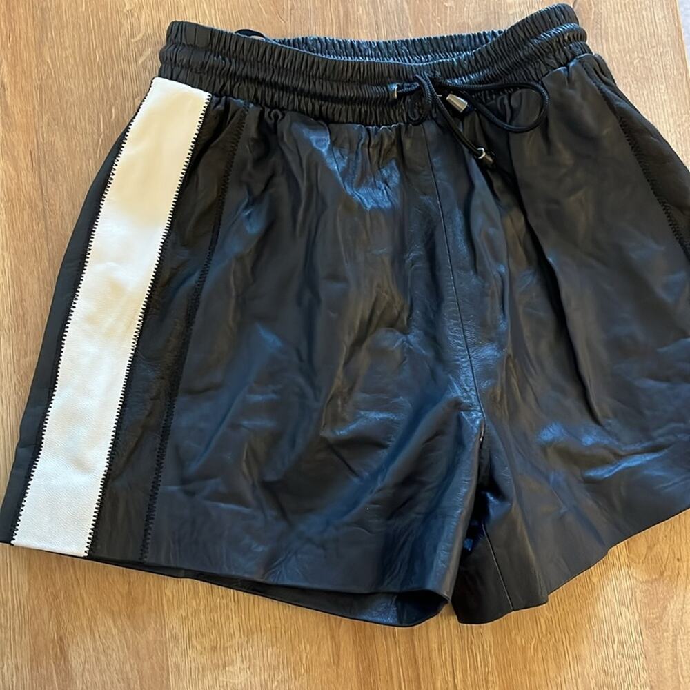 Jonathan Simkhai Leather Shorts w/ Stipe Size XS Black White Pull-On NWOT - Picture 3 of 8